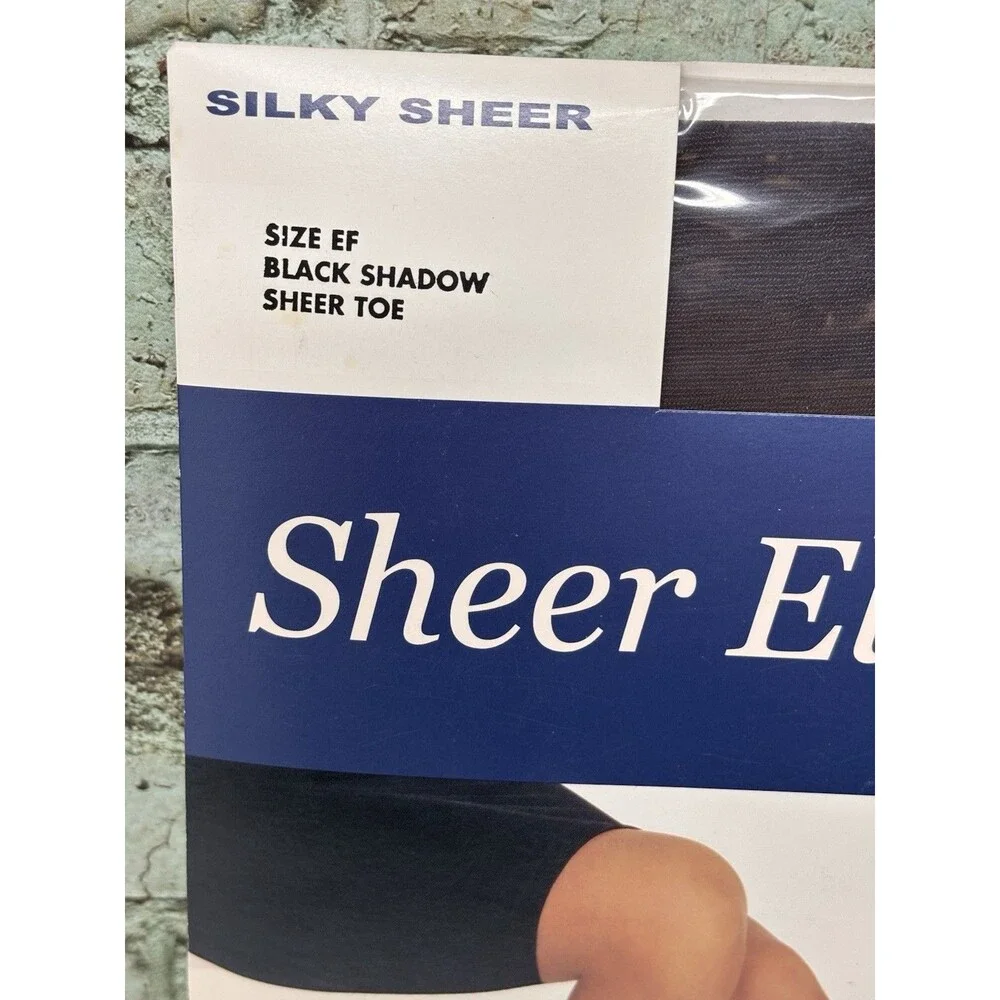 Hanes Sheer Elegance Silky Sheer Pantyhose Black Shadow Size EF Nylon/Spandex